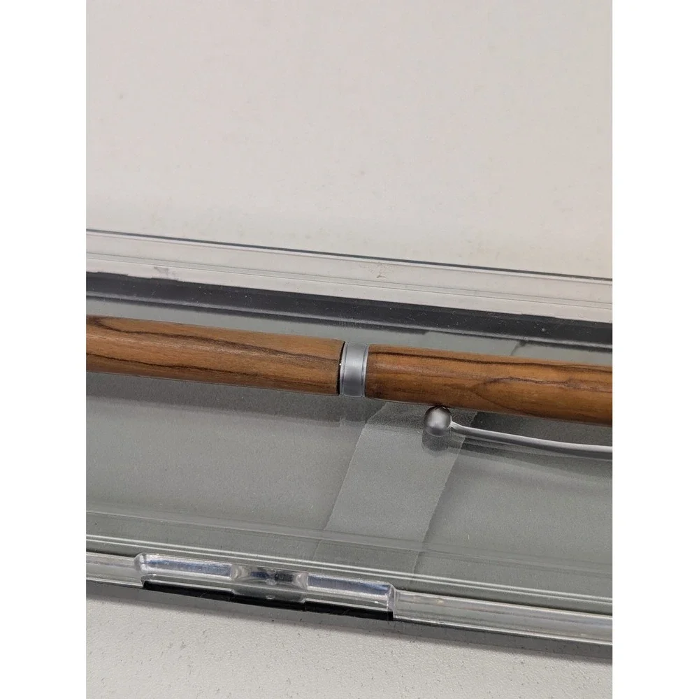Slimline Twist Ballpoint Pen Oak Wood Satin Silver Finish Gift Boxed Handcrafted